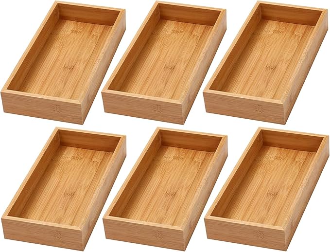 YBM Home Bamboo Drawer Organizer Storage Box for Kitchen Drawer, Junk Drawer, Office, Bedroom, Children Room, Craft, Sewing, and Bathroom, 6 Pack 6x12x2 inch