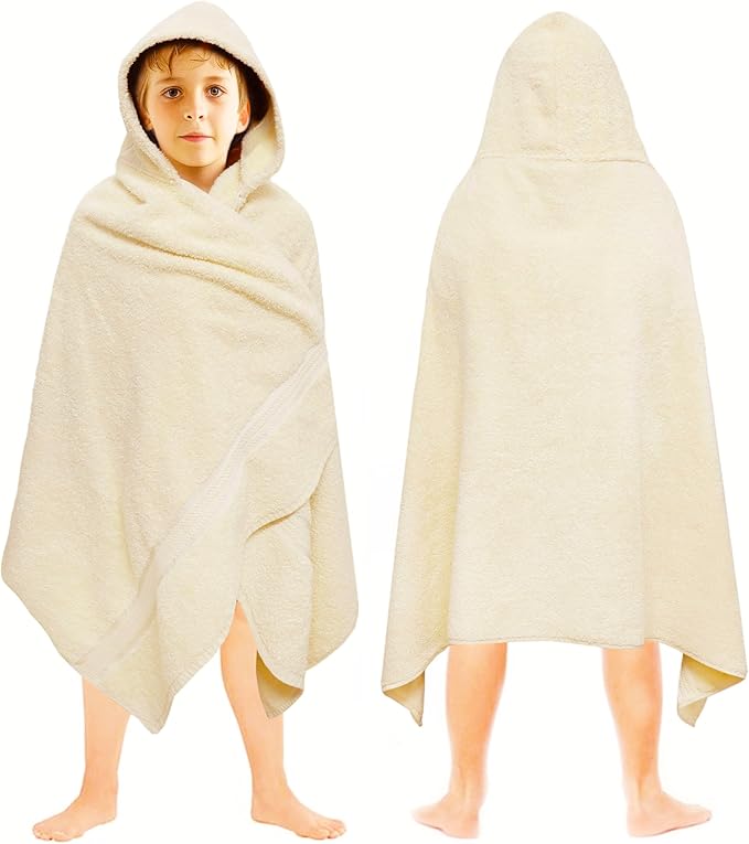 ORIGINAL KIDS Hooded Bath Towel Wrap - Ultra Soft 100% Cotton Terry Large Oversized Hooded Kids Towel - Toddler Big Kid Shower Pool Beach Towel - Absorbent Quick Dry Easy Care Gift - 30 x 54 - Ivory