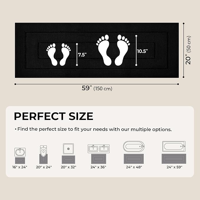 GRANNY SAYS Bathroom Rug Mat, Bath Mats for Bathroom Non-Slip, Super Soft and Water Absorbent, Extra Large Bath Rugs, Microfiber Bath Rugs for Floor, Tub and Shower, 59" x 20", Black