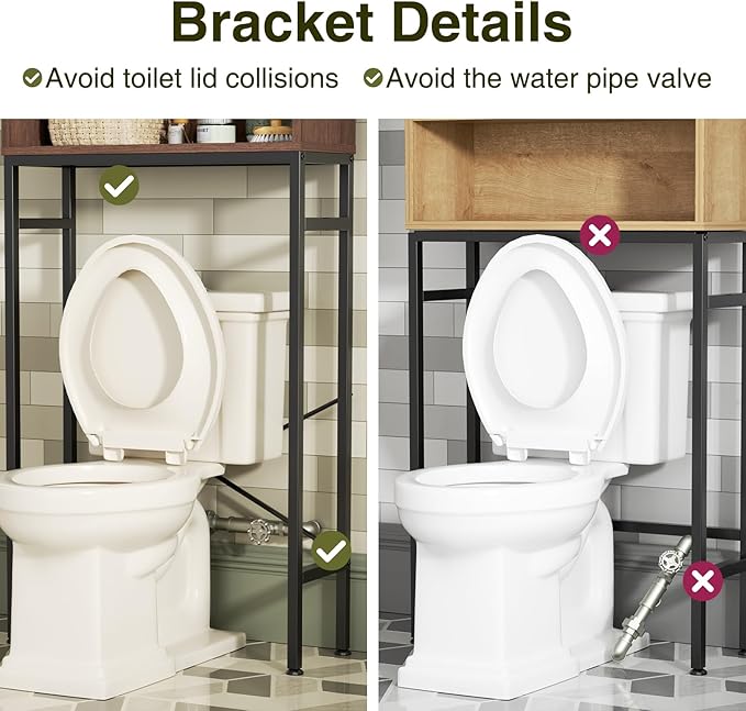Over The Toilet Storage Cabinet with Fluted Doors and Adjustable Shelf, Tall Bathroom Organizer with Metal Stand Space Saver Over Toilet, Wood Rack for Bathroom, Restroom, Laundry