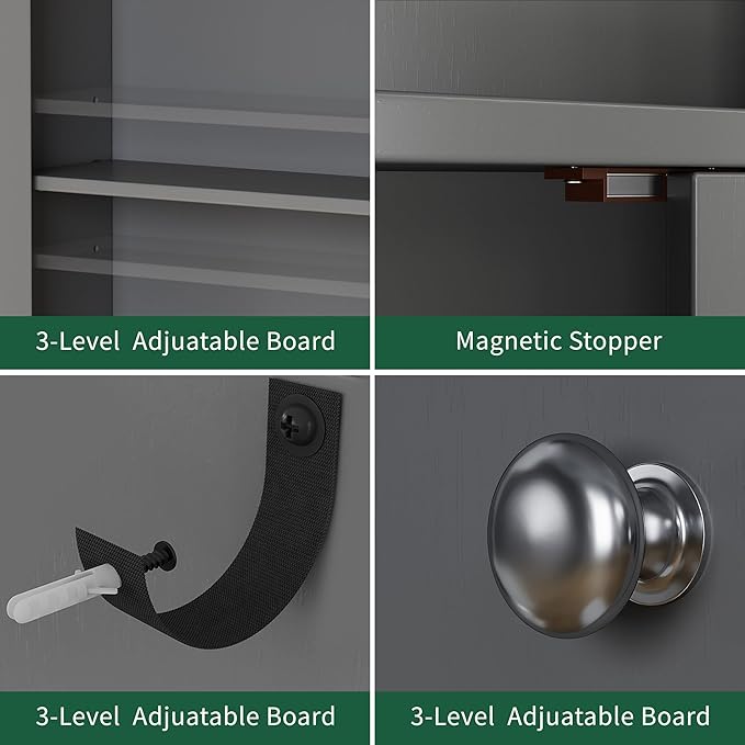 Walsunny Over The Toilet Storage Cabinet, Bathroom Organizer with Open Shelves and Double Doors, Space Saving Toilet Storage