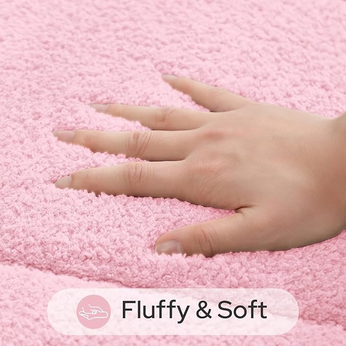 HOMEIDEAS Bathroom Rugs Sets 2 Piece, Soft Bathroom Mats and Absorbent Microfiber Machine Washable Bath Mats for Shower Room, Bathtub, Kitchen (20" x 32" + 16" x 24", Pink)