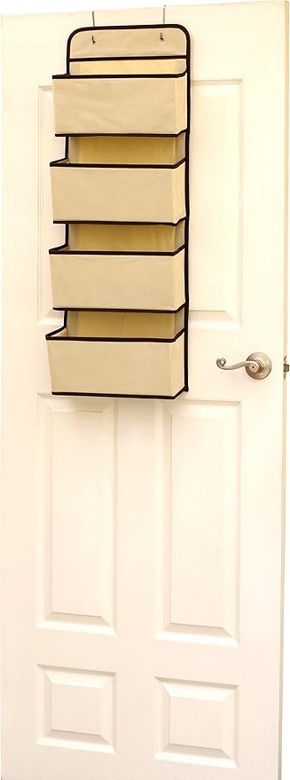 Simple Houseware 4 Pocket Over the Door Wall Mount Hanging Organizer, Beige