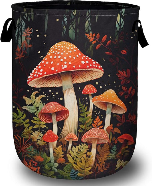 Mushrooms Forest Laundry Basket, Laundry Hamper Collapsible Oxford Cloth with Handle Clothes Toy Storage Bin for Bathroom Laundry Room Bedroom 15.7 X 20 Inch