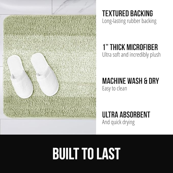 GORILLA GRIP Soft Plush Bathroom Rugs with Rubber Backing Set of 2, Absorbent Quick Dry Bath Mat, Machine Washable Shower Mats, Home Décor Accessories, Bathmat Rug Floor, 24x16 and 30x18 Sage