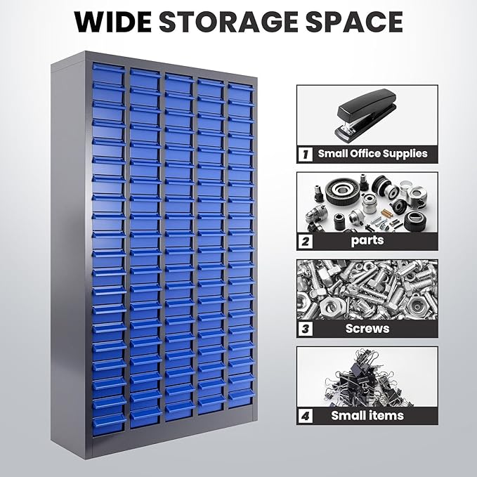 100-Drawer Nut and Bolt Organizer, Small Parts Organizer with Alloy Steel Frame & ABS Drawers, Bolt Bin for Garage, Teacher Toolboxes, Makeup & Workshop, Tool Hardware Storage (100-grid Drawer)