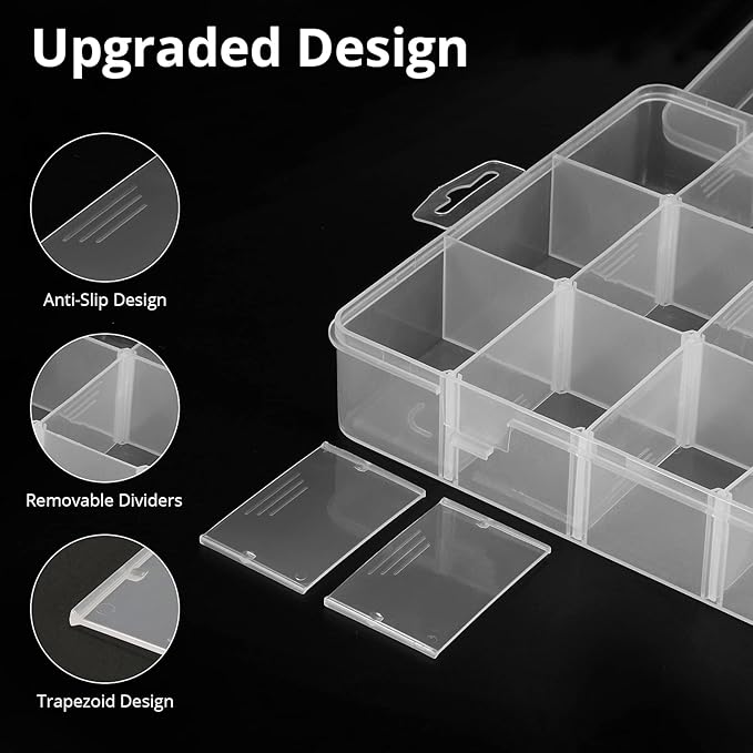 18 Grids Plastic Organizer Box with Dividers, Clear Compartment Container Storage for Washi Tapes Beads Crafts Jewelry Fishing Tackles, Size10.8 x 7.7 x 1.7 in