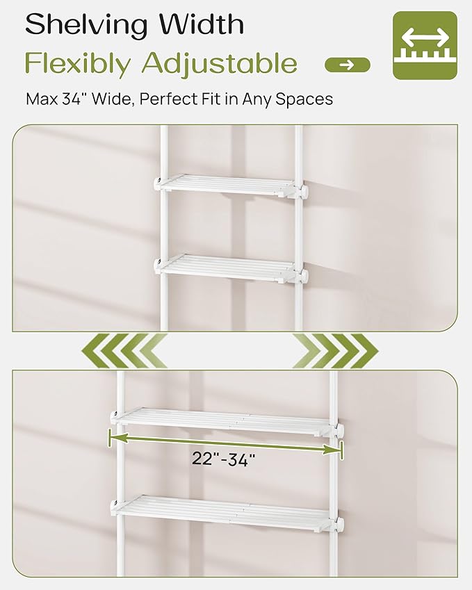 ALLZONE Adjustable Over The Toilet Storage Shelf, 4-Tier Ample Over Toilet Bathroom Organizer and Storage,Tension Mounted Above Toilet Storage Cabinet for Versatility, Fits 64-113 Inch Heights, White