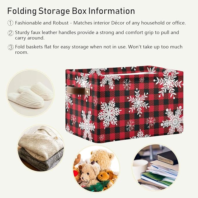 DOMIKING Rectangular Christmas Storage Bin Snowflakes Christmas Basket with Handles - Nursery Storage, Laundry Hamper, Book Bag, Gift Baskets