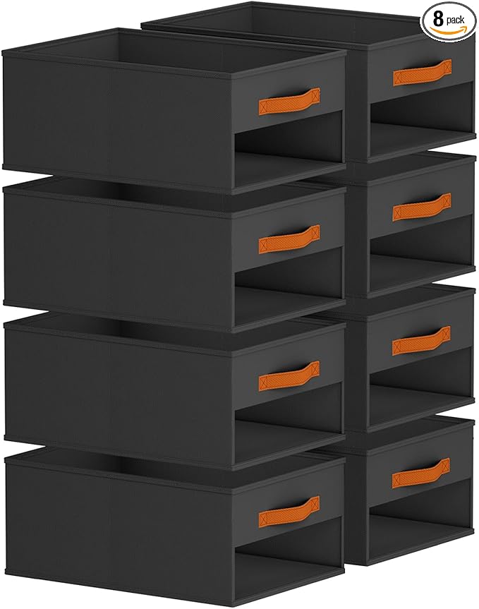 Closet Organizers and Storage - 8 Pack Storage Bins Baskets for Organization Foldable Closet Organizer with Clear Window & Handles for Clothes, Toys, Towels, Small Essentials (Black)