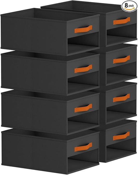 Closet Organizers and Storage - 8 Pack Storage Bins Baskets for Organization Foldable Closet Organizer with Clear Window & Handles for Clothes, Toys, Towels, Small Essentials (Black)