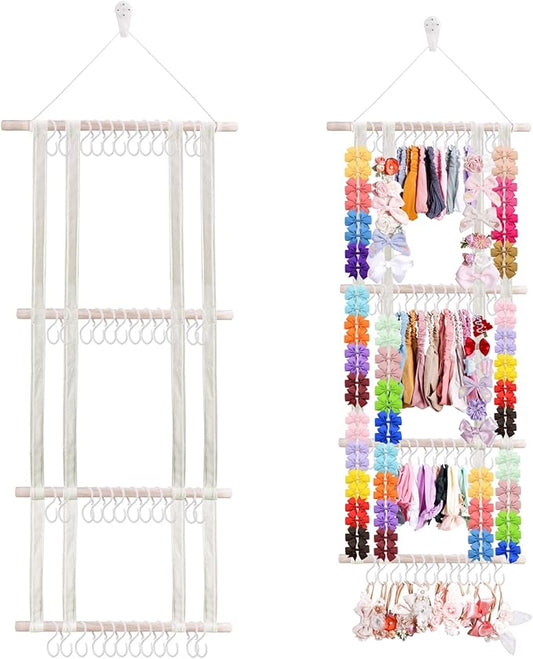 cherrboll Hair Bows Holder Headband Organizer for Girls, Hair Clips Hanger Storage with Hooks, Wall Hanging Decor for Nursery Room