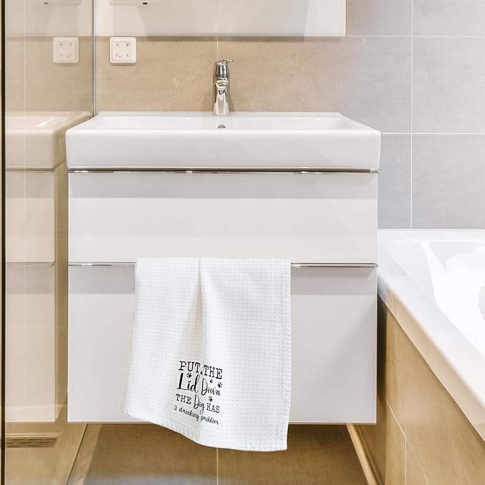 Absorbent Bathroom Towels - Put the Lid Down the Dog Has a Drinking Problem-16 x 24 Inches Decorative Fast Drying Bath Hand Dish Towels-Home Toilets Funny Decor & Supplies Gifts For Friends Family-A35