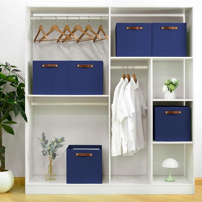 6-Pack Storage Cubes with Handles & Label Holders Basket, Closet Cube Home Organizer Bins(Blue, 13 x 13 x 13 inch)
