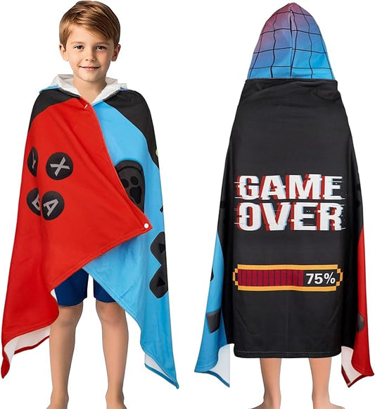 Hooded Towels for Kids Game 50" x 30" Toddler Bath Beach Towel Poncho with Hood Super Soft and Absorbent 100% Microfiber for Boys Ages 3-10