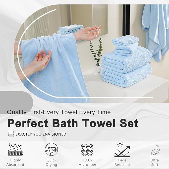 4 Piece Extra Large Bath Towel 35"x70" Oversized Bath Sheet Blue Bath Towel Set for Bathroom Ultra Soft Cozy Highly Absorbent Quick Dry Bathroom Towel for Spa Gym Hotel,Shower Towel for Daily Use