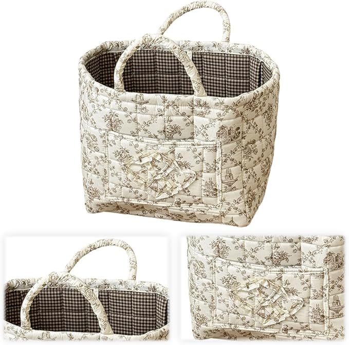 JQWYGB Foldable Laundry Basket Boho Bear Storage Basket Floral Quilted Fabric Car Storage Basket Handles Large Laundry Baskets for Clothes and Dolls