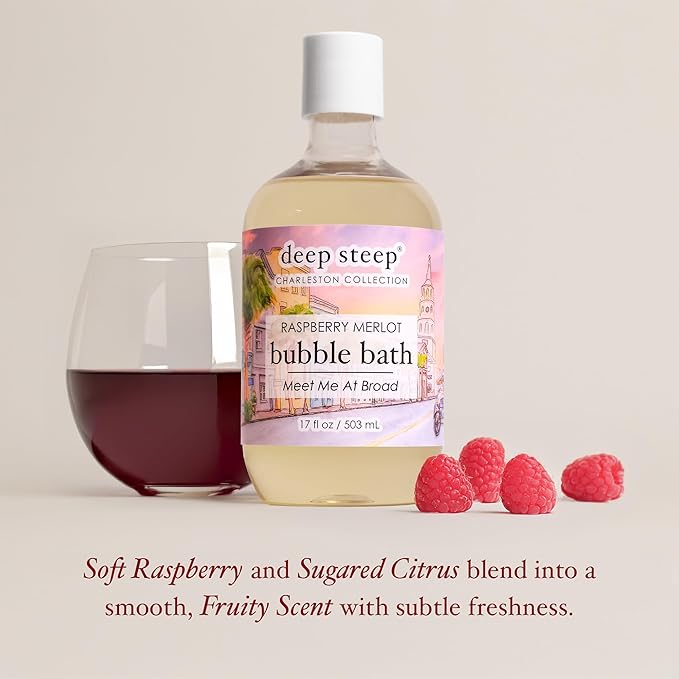 Deep Steep Raspberry Merlot Bubble Bath for Women, Hypoallergenic, Clinically Tested, Clean Formula for Sensitive Skin, Sulfate-Free, 17 fl oz Bottle, Essential Bath Accessories