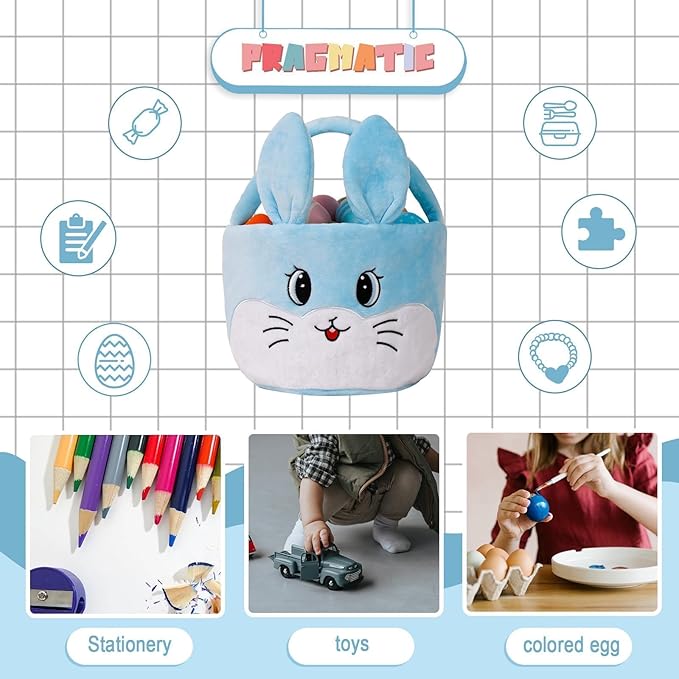 Wepop Easter Egg Baskets for Kids Bunny Basket with Folded Ears Easter Bag Buckets Hunting Gifts for Boys and Girls