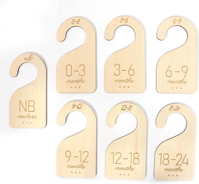 Baby Closet Dividers Wooden - Clothes Size Markers for Babies,Organize Babies Closet Hanger,Baby Nursery Closet Dividers,Newborn to 24 Months for Home Nursery Clothes