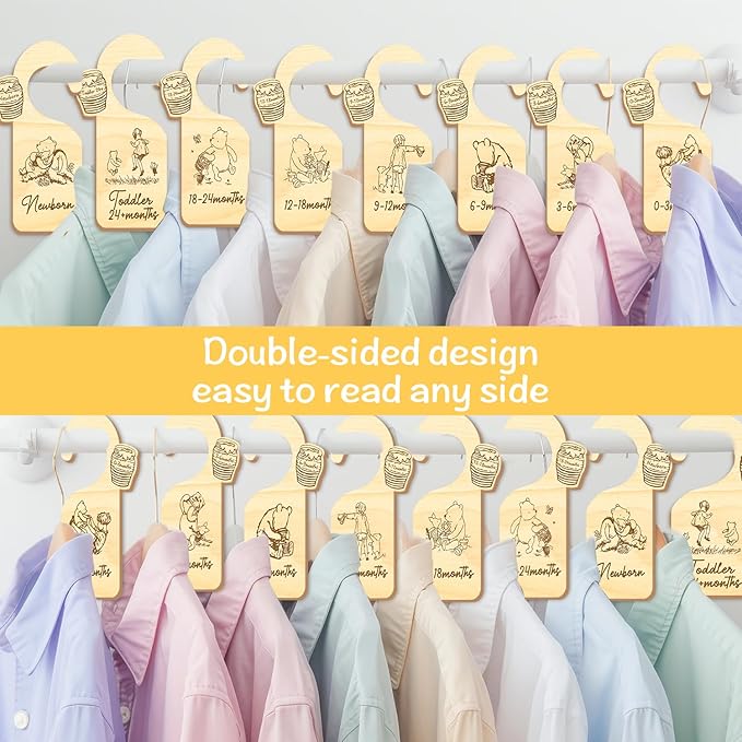 Winnie Baby Closet Divider -Winnie Nursery Decor Wardrobe Baby Closet Organizer,Daisy Design Nursery Decor Clothes Hanger Dividers for Sorting 8 from Newborn to 24+ Months,Honeypot