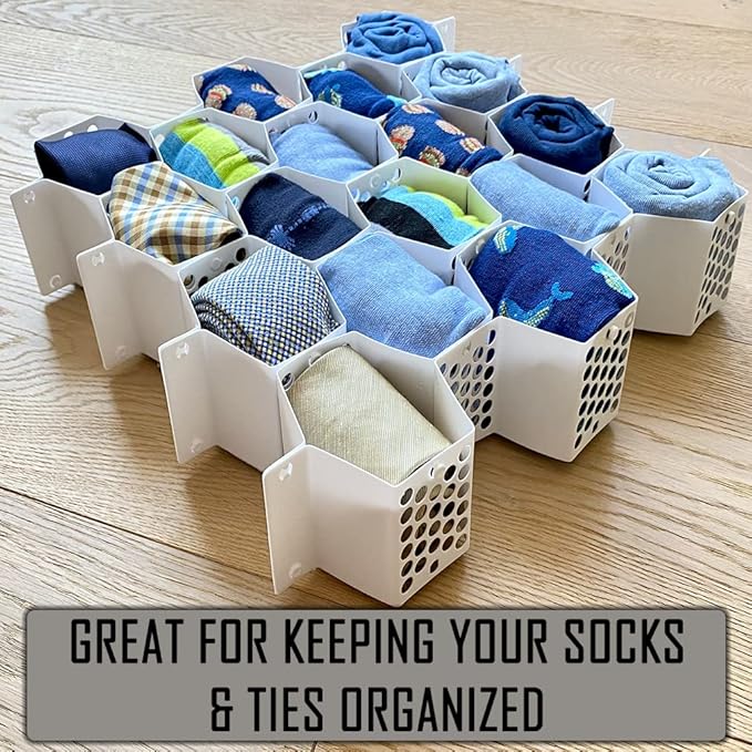 Evelots Honeycomb Drawer Organizer - Set of 2, 56 Slots, Easy Snap-Together Assembly, Adjustable & Durable Plastic Dividers, Perfect for Socks, Underwear, Ties, Accessories, and More - Customizable S