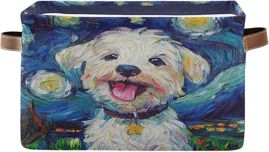 Dog Starry Night Blue Rectangular Storage Bin Basket with Handles - Laundry Hamper Nursery Storage Storage Baskets