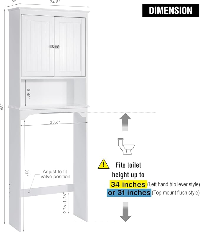 Spirich Over The Toilet Storage Cabinet, Bathroom Shelf Over Toilet, Bathroom Storage Cabinet Organizer, White