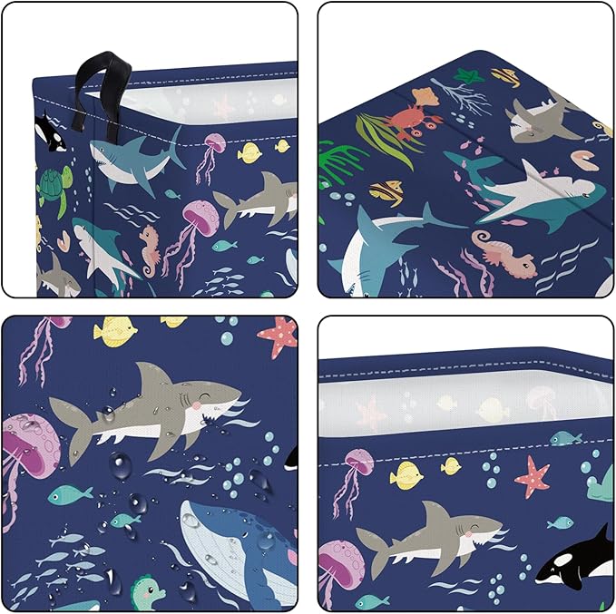 Clastyle Fish Sea Turtle Baby Basket Ocean Coral Seaweed Starfish Toy Book Shelf Basket Waterproof Pool Toy Beach Towel Storage Bin Large Dirty Clothes Laundry Hamper, Whales, 40*30*30 cm