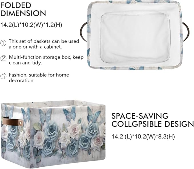 YETTASBIN Rose Butterfly Storage Basket 1pc, Large Collapsible Toys Clothes Organizer, Durable Canvas Storage Bin with Handle for Shelves Closet Laundry Home Office Decor