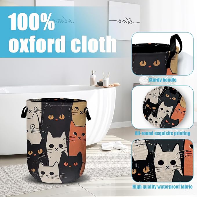 Watercolor Funny Cat Laundry Basket, Laundry Hamper Collapsible Oxford Cloth with Handle Clothes Toy Storage Bin for Bathroom Laundry Room Bedroom 15.7 X 20 Inch