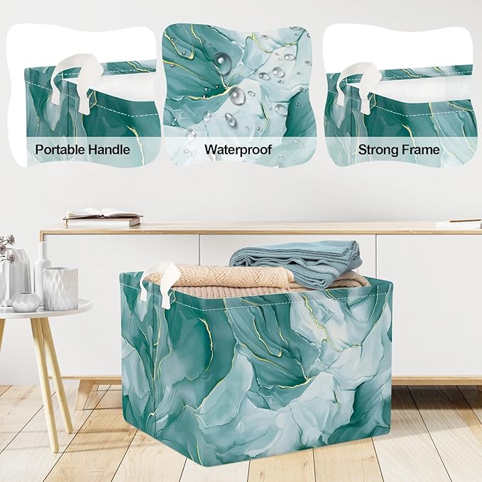 Clastyle Large Marble Baby Girl Gift Storage Basket Collapsible Kid Clothes Book Shelf Basket Toy Nursery Bin, Green, 40 * 30 * 30 cm