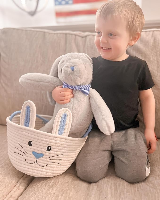 Personalized Easter Bunny Rope Basket (Blue)