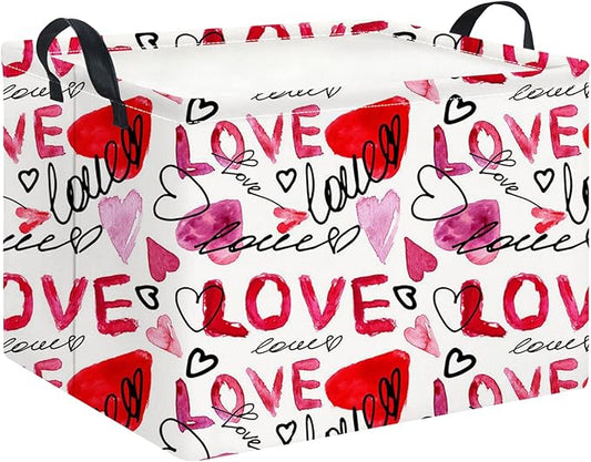 Rectangle Storage Basket,Gift Basket Empty with Handles,Cute Organizer, Room Decor(Happy Lover)
