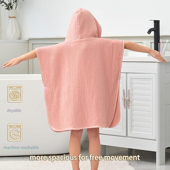 Hooded Towel for Kids 100% Cotton Bath Towel Toddler Beach Essentials with Animal Design 2-6Years (Pink, Small)