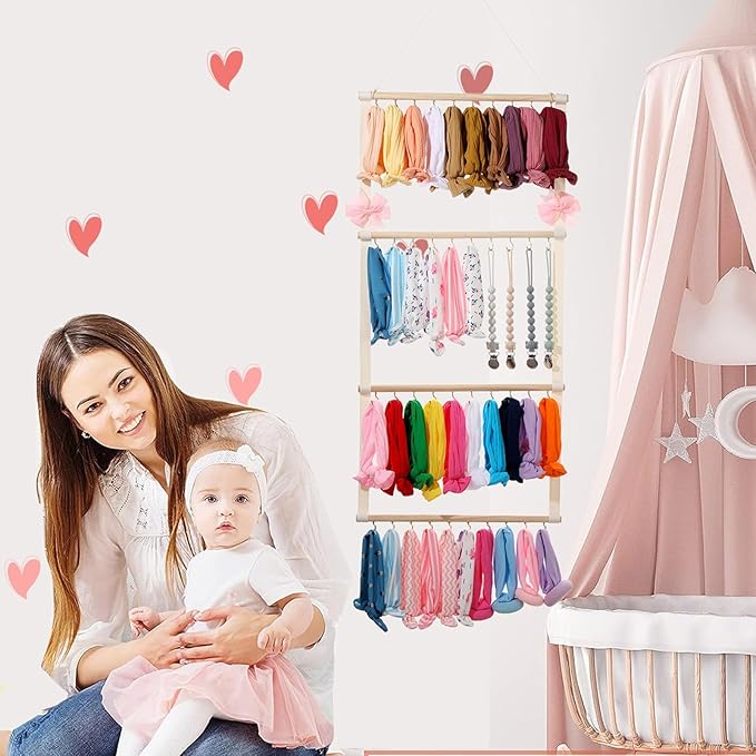 YOcity Baby Headband Organizer for Girl Bow Holder Hair Bow Organizer for Girls Hair Bows Baby Headband Holder for Girls Baby Hair Accessories Storage Wall Hanging Decor(Beige)