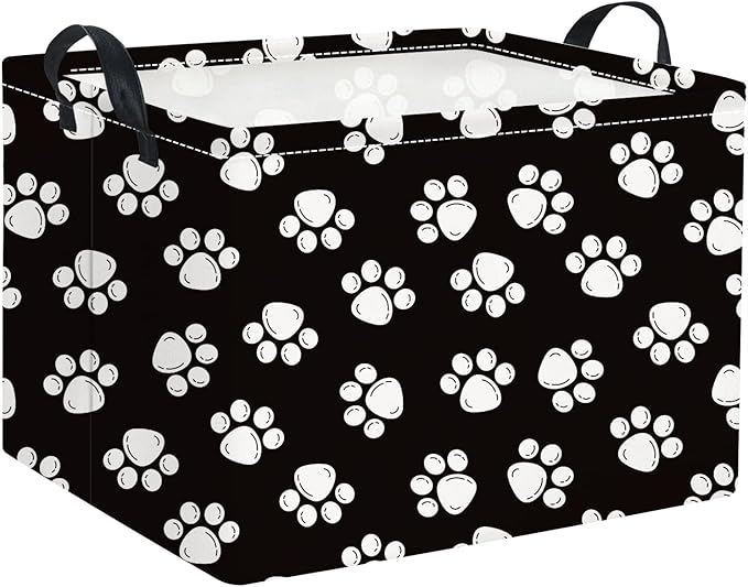HIYAGON Rectangular Dog Basket Kids Baby Nursery Storage Basket for Boys Football Room Decor Cute Toy Storage Organizer Bins Bedroom(Dog Paws)