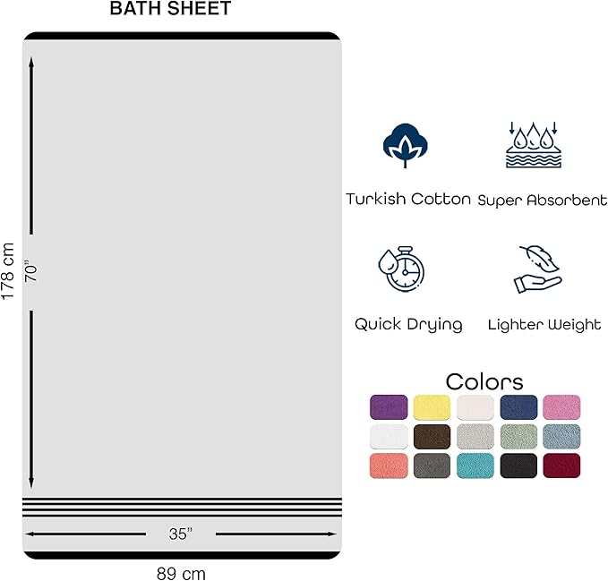 Hawmam Linen Jumbo Large Bath Sheets Towels 2 Pack Soft and Absorbent, Premium Quality 100% Cotton Towels (Black, Bath Sheet)