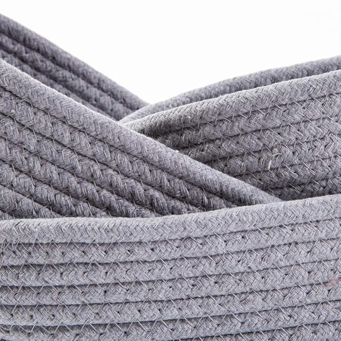 Cotton Rope Handmade Woven Home Storage Household Candy Toys Storage Basket Sundries Collection Box Candy Snack Food Tray SML Pack of 3 (Oval, Grey)