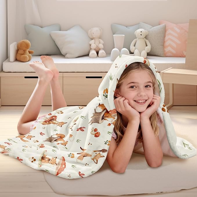 Hooded Towel for Kids, Cute Orange Fox Design Poncho Blanket for Toddlers 30" x 50", Soft Flannel Wearable Blanket for Pool, Beach, and Swim, Christmas Birthday Gifts for Boys and Girls