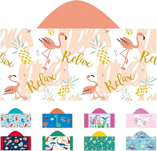 Hooded Beach Towel, Microfiber Hooded Beach Towel For Kids Toddler Infant Boy Girl, Beach Towel with Hood For Bath Pool Swim Summer Beach Essentials Cartoon Shower Gifts (24x50 Inch, Flamingo )