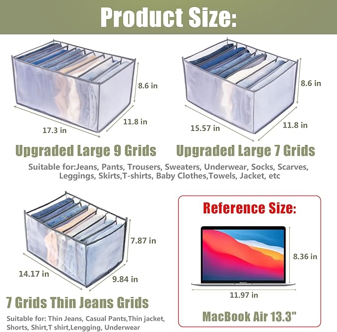 TOOVREN Clothes Organizer for Folded Clothes, Wardrobe Clothes Organizer, Drawer Organizers for Clothing, Mesh Storage Compartment Storage for Underwear Pants t-Shirt Leggings (7Grids,6Pack)