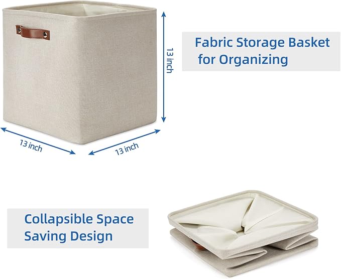 Temary Cube Storage Baskets 13 Inch Cube Storage Bins 4 Pack Baskets for Organizing Shelves Fabric Cloth Bins for Shelf, Home, Closet(Beige)