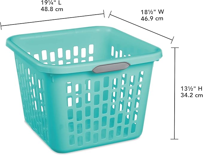 1.5 Bushel Square Plastic Laundry Basket, BPA-Free, Teal Splash - 2 Comfort Grip Handles, Sturdy & Stackable, for Bedroom, Bathroom & Laundry Room
