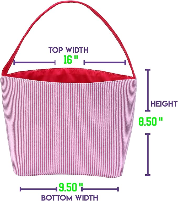 Custom Embroidered Easter Baskets - Personalized Seersucker Bunny Tote Bag for Kids, Boys & Girls - Perfect for Candy & Gifts