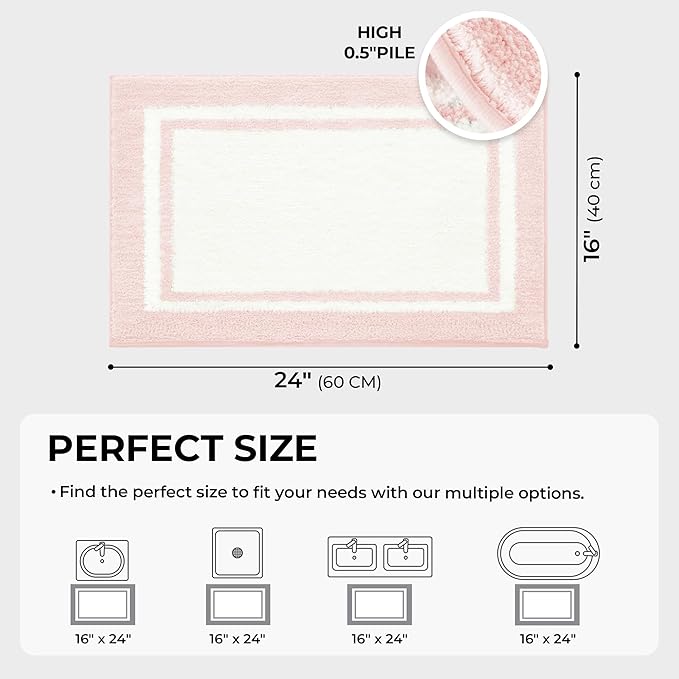 GRANNY SAYS Microfiber Bathroom Rugs Non Slip Washable, Water Absorbent Bath Mats for Tub, Soft Bath Mats for Bathroom Floor & Shower, Bath Rug, 16" x 24" Pink