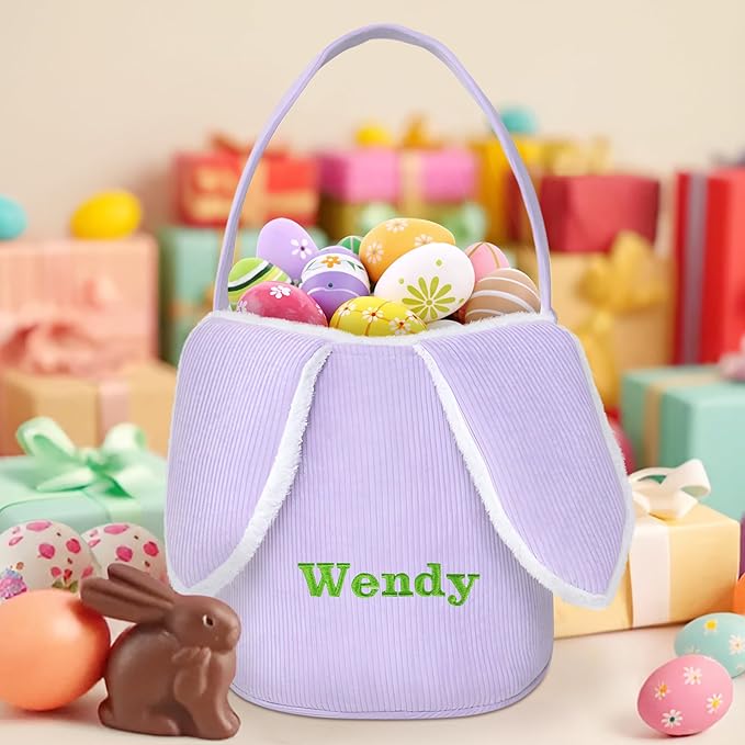 Easter Basket, Touber Easter Bunny Basket, Personalized Easter Baskets for Kids, Easter Gifts Basket for Girls Baby Children - Bunny Ear Purple