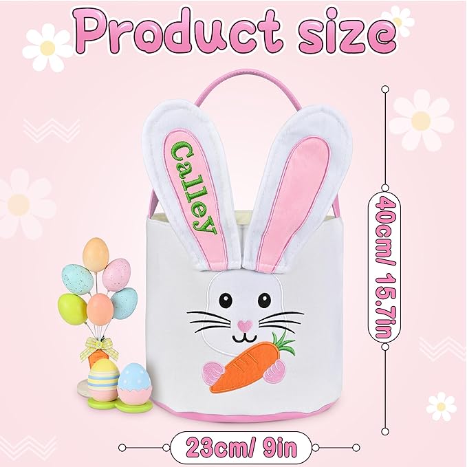 Easter Baskets for Kids - Touber Bunny Easter Basket | Gifts for Boys & Girls and Hunting Party Favor Supplies - Pink Ears