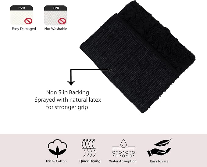 Home Weavers Bell Flower Toilet Tank Lid Cover – 10"x22", 100% Cotton, Tufted, Soft & Absorbent, Non-Slip, Machine Washable Bathroom Décor, Black