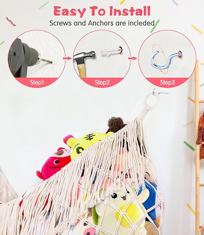 Stuffed Animal Hammock - Extra Large 63'' Long, Stuffed Animal Storage, stuffed animal Holder net, Hammock Large, Storage Hanging Organizer - Cream White